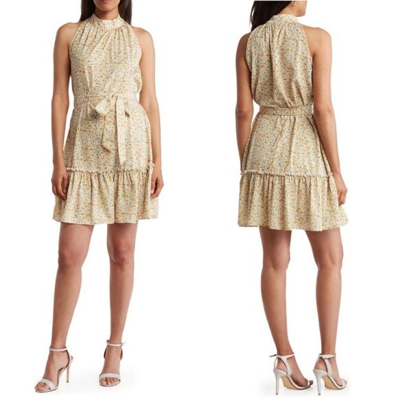 Sam Edelman Mock Neck Trapeze Dress, Yellow Multi,‎ Size XL 16/18, NWT - Picture 1 of 4